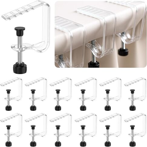 12 Pieces Adjustable Tablecloth Clips Clear, Suitable for Tables 0.4 to 1.96 Inch Thick. Strong and Stable Grip to Prevent Tablecloth Slippage. Damage-Free Table Cloth Holder Clips, Easy to Install. in Saudi Arabia