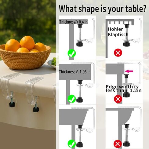 12 Pieces Adjustable Tablecloth Clips Clear, Suitable for Tables 0.4 to 1.96 Inch Thick. Strong and Stable Grip to Prevent Tablecloth Slippage. Damage-Free Table Cloth Holder Clips, Easy to Install. in Saudi Arabia