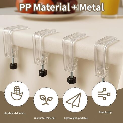 12 Pieces Adjustable Tablecloth Clips Clear, Suitable for Tables 0.4 to 1.96 Inch Thick. Strong and Stable Grip to Prevent Tablecloth Slippage. Damage-Free Table Cloth Holder Clips, Easy to Install. in Saudi Arabia