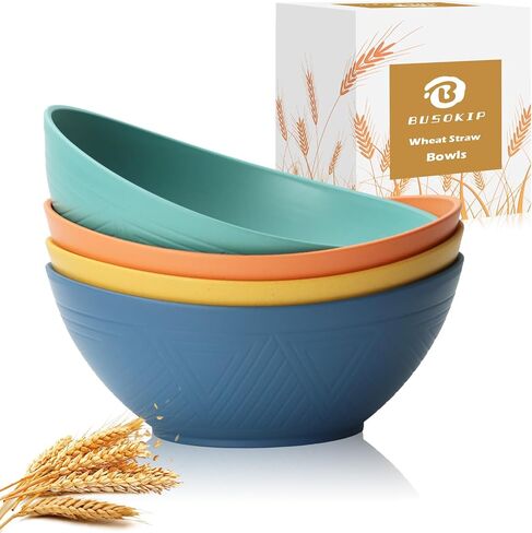 65 OZ Wheat Straw Bowls Set of 4, Large Unbreakable Salad Bowls, Microwave & Dishwasher Safe Big Serving Bowl, Plastic Kitchen Bowl for Popcorn, Cereal, Soup and Ramen (Multicolor) in Saudi Arabia