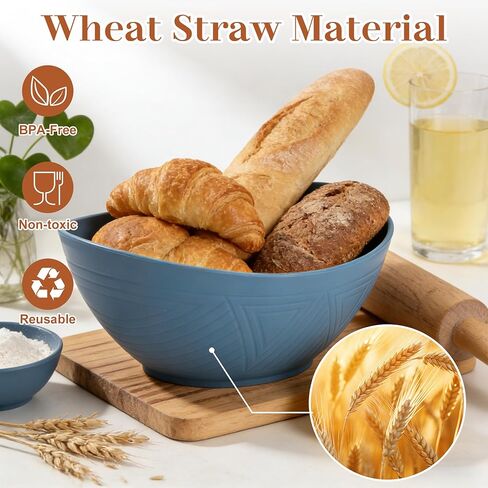 65 OZ Wheat Straw Bowls Set of 4, Large Unbreakable Salad Bowls, Microwave & Dishwasher Safe Big Serving Bowl, Plastic Kitchen Bowl for Popcorn, Cereal, Soup and Ramen (Multicolor) in Saudi Arabia
