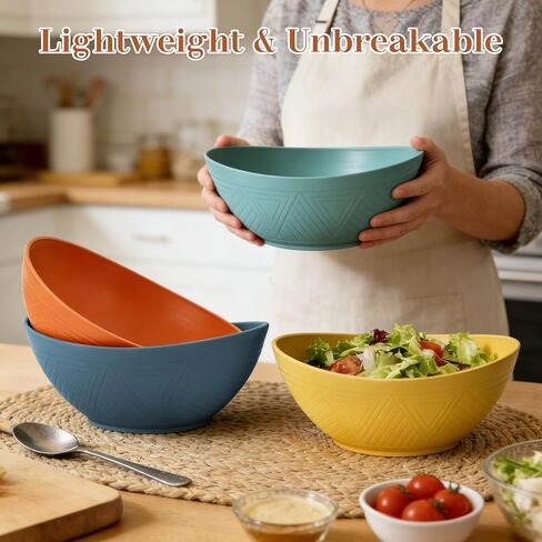 65 OZ Wheat Straw Bowls Set of 4, Large Unbreakable Salad Bowls, Microwave & Dishwasher Safe Big Serving Bowl, Plastic Kitchen Bowl for Popcorn, Cereal, Soup and Ramen (Multicolor) in Saudi Arabia