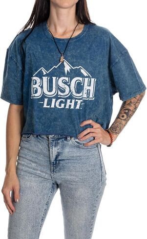 Calhoun Busch Light Mountain Womens Oversize Drop Shoulder Acid Wash Cropped T-Shirt in Saudi Arabia