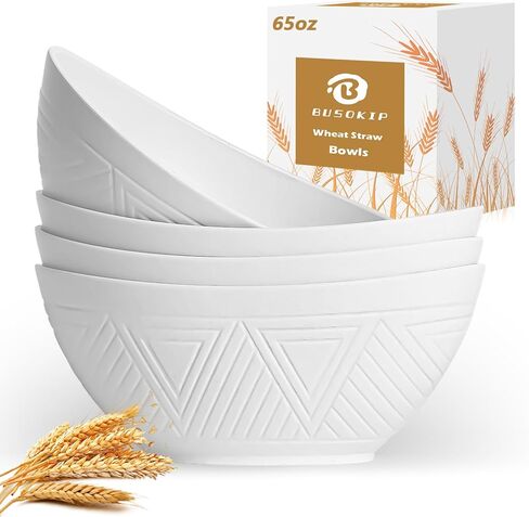 65 OZ Wheat Straw Bowls Set of 4, Large Unbreakable Salad Bowls, Microwave & Dishwasher Safe Big Serving Bowl, Plastic Kitchen Bowl for Popcorn, Cereal, Soup and Ramen (Multicolor) in Saudi Arabia