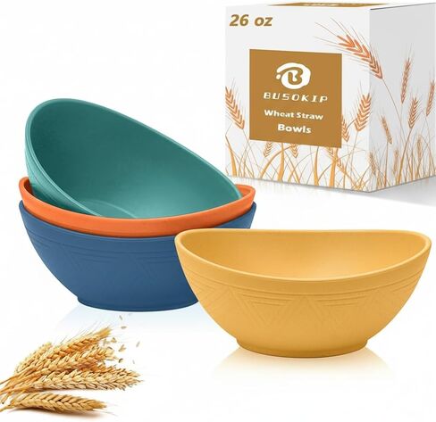 65 OZ Wheat Straw Bowls Set of 4, Large Unbreakable Salad Bowls, Microwave & Dishwasher Safe Big Serving Bowl, Plastic Kitchen Bowl for Popcorn, Cereal, Soup and Ramen (Multicolor) in Saudi Arabia