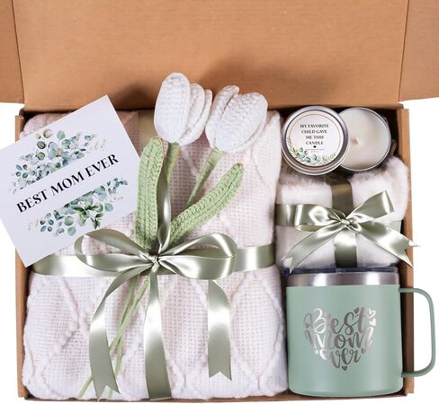Mothers Day Gifts for Mom from Daughter Son Child, Mother Day Gift Basket for Stepmom, Mother-in-Law, Best Mom Ever Gift Box Set with Blanket Coffee Mug Socks Crochet Tulips Flower in Saudi Arabia
