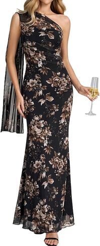 HTZMO Womens One Shoulder Formal Wedding Guest Maxi Dress Summer Bodycon Ruched Elegant Cocktail Party Long Dresses in Saudi Arabia