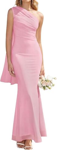 HTZMO Womens One Shoulder Formal Wedding Guest Maxi Dress Summer Bodycon Ruched Elegant Cocktail Party Long Dresses in Saudi Arabia