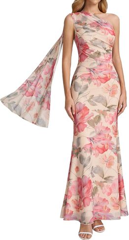 HTZMO Womens One Shoulder Formal Wedding Guest Maxi Dress Summer Bodycon Ruched Elegant Cocktail Party Long Dresses in Saudi Arabia