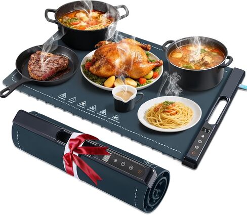 Food Warming Tray,10-Second Fast Heating,7 Temperature Settings with Timer & Overheat Protection.Warming Trays for buffets Party & Daily Use, Flexible Storage,Keeps Food Warmers and Fresh (Dark Blue) in Saudi Arabia