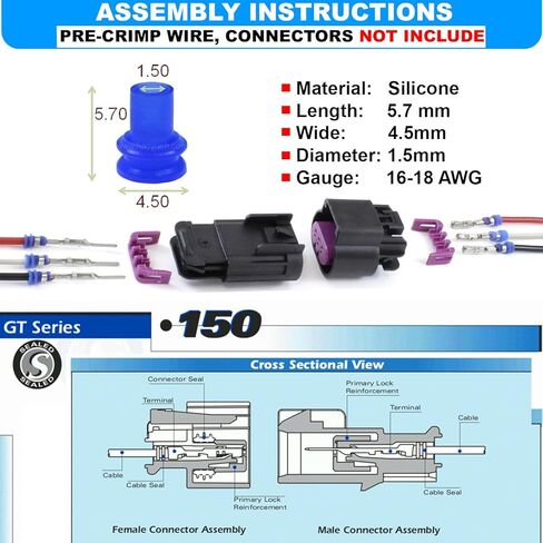 20-Pack (Male n Sealer 16-18 GA) 15 Amp, GT 150, GT-150 Series Waterproof Terminals in Saudi Arabia