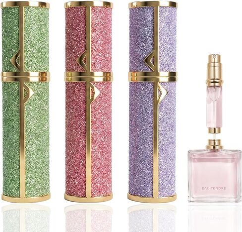 Genuine Leather Travel Perfume Bottle Refillable, Luxury Calfskin Wrapped Mini Perfume Atomizer, Aesthetic Purse Accessory for Fragrance, Gift Set for Her 3 Pcs in Kuwait