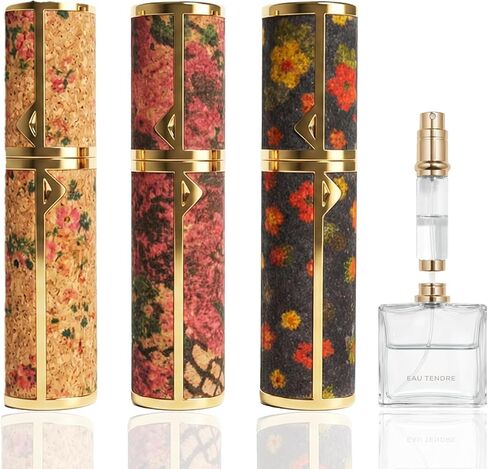 Genuine Leather Travel Perfume Bottle Refillable, Luxury Calfskin Wrapped Mini Perfume Atomizer, Aesthetic Purse Accessory for Fragrance, Gift Set for Her 3 Pcs in Kuwait