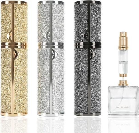 Genuine Leather Travel Perfume Bottle Refillable, Luxury Calfskin Wrapped Mini Perfume Atomizer, Aesthetic Purse Accessory for Fragrance, Gift Set for Her 3 Pcs in Kuwait
