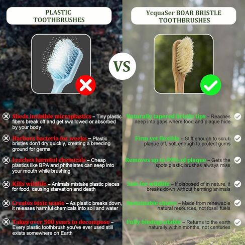 Premium Boar Bristle Bamboo Toothbrush (4 Pack) | 100% Plastic & Nylon Free | Gentle Deep Clean | Compostable Eco Friendly Zero Waste in Saudi Arabia