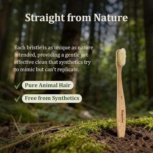 Premium Boar Bristle Bamboo Toothbrush (4 Pack) | 100% Plastic & Nylon Free | Gentle Deep Clean | Compostable Eco Friendly Zero Waste in Saudi Arabia