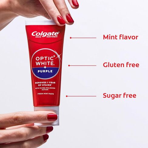 Colgate Optic White Purple Teeth Whitening Toothpaste, Anticavity Toothpaste with Fluoride, Fresh Mint Flavor, 3.8 OZ in Saudi Arabia