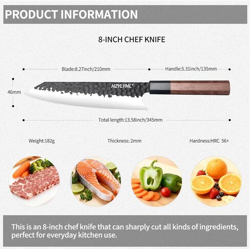 8 Inch Japanese Knife，Professional chef Knife，Hand Forged High Carbon Steel Knife for Cooking，Chopping.Sharp Durable Kitchen Knife for Home，Gifts for Women,Kitchen Gifts in Saudi Arabia