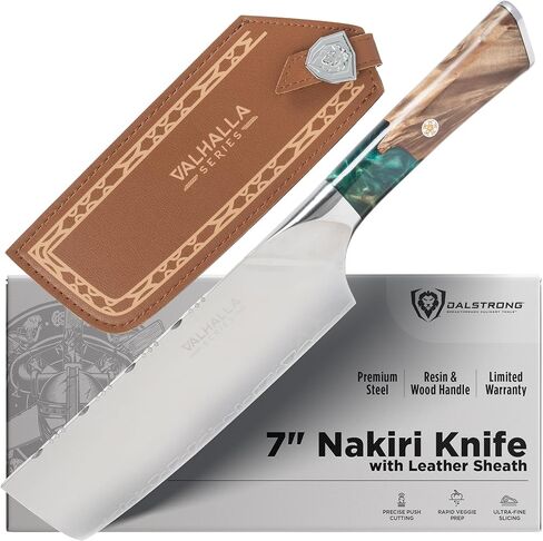Dalstrong Valhalla 7" Nakiri Knife — Japanese Vegetable Cleaver, 9CR18MOV HC Steel (8–12° Edge), Unique Wood + Resin Handle — For Precision Veg Prep, Asian Cooking & Stir-Fry in Saudi Arabia