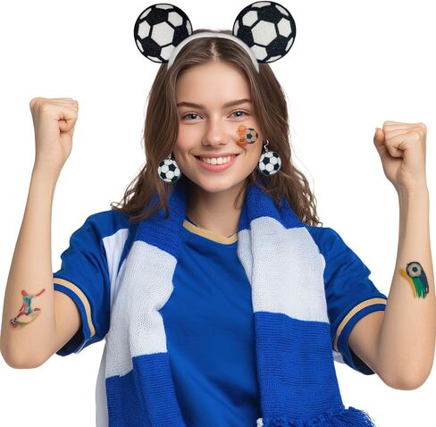 2026 Soccer Headbands for Women Glitter Ball Hair Bands Tattoo Stickers Earrings Soccer Sports Fans Team Party Favor Elastic Hair Accessories for 2026 W.C. Cheerleaders Tournament Adult in Saudi Arabia
