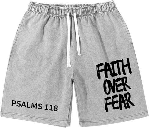 Christian Faith Over Fear Shorts for Men Vintage Acid Wash Short Cool Letter Graphic Athletic Baggy Gym Sport Shorts in Saudi Arabia