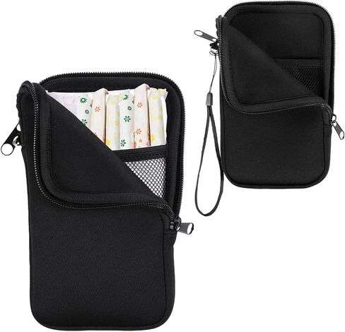 1 Pc Tampon Bag, Tampon Holder for Purse, Portable Tampon Pouch with Strap, Neoprene Travel Friendly Discreet Period Bag for Feminine Products, Waterproof Pad Bag, Black (Bag Only) in Saudi Arabia