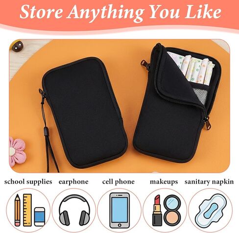 1 Pc Tampon Bag, Tampon Holder for Purse, Portable Tampon Pouch with Strap, Neoprene Travel Friendly Discreet Period Bag for Feminine Products, Waterproof Pad Bag, Black (Bag Only) in Saudi Arabia