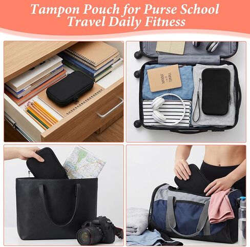 1 Pc Tampon Bag, Tampon Holder for Purse, Portable Tampon Pouch with Strap, Neoprene Travel Friendly Discreet Period Bag for Feminine Products, Waterproof Pad Bag, Black (Bag Only) in Saudi Arabia