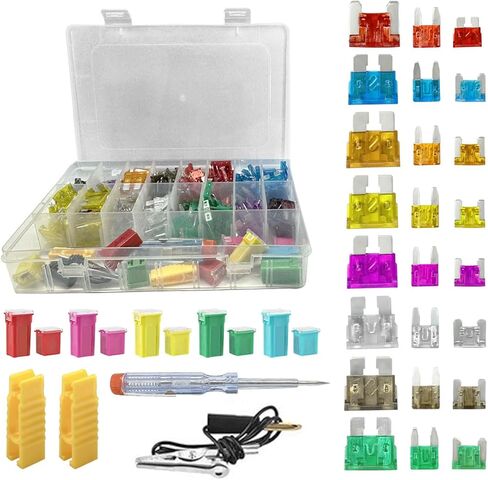 304PCS Car Fuses Assortment Kit, Standard & Small & Mini Blade Fuse with Tester & Fuse Puller, Auto Low & Tall/STD Profile Box Shaped Assorted Fuse Replacement for Truck/Car/Boat (Colorful) in Saudi Arabia