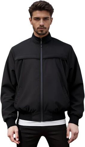 Men's Baseball Jacket, Casual Sporty Streetwear Windbreaker, Machine Washable Urban Outwear Black in Saudi Arabia