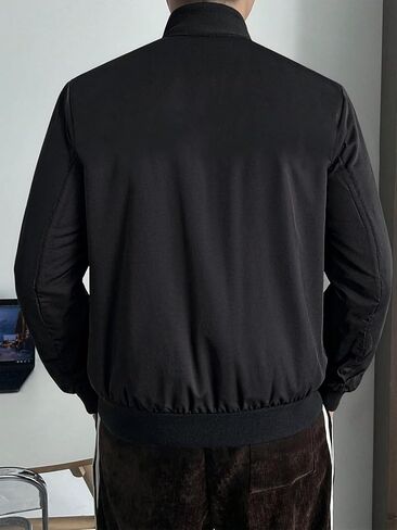 Men's Baseball Jacket, Casual Sporty Streetwear Windbreaker, Machine Washable Urban Outwear Black in Saudi Arabia