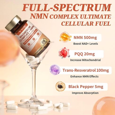 Totaria Magnesium Complex with NMN Supplement, NAD Supplements for Women Sleep & Relax, Boost NAD Levels, Cellular Energy & Anti-Aging, NMN NAD Resveratrol Supplement with PQQ, Non-GMO in Saudi Arabia