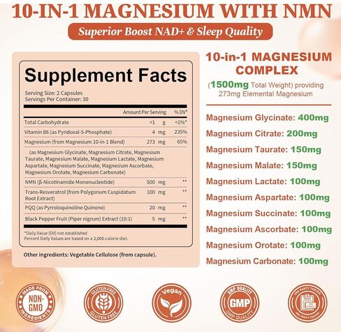 Totaria Magnesium Complex with NMN Supplement, NAD Supplements for Women Sleep & Relax, Boost NAD Levels, Cellular Energy & Anti-Aging, NMN NAD Resveratrol Supplement with PQQ, Non-GMO in Saudi Arabia