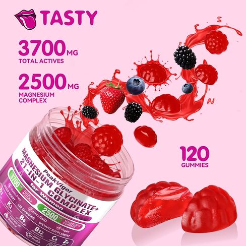 21 in 1 Magnesium Glycinate Gummy for Women with D3, K2, B6, B12, L-Theanine & Ashwagandha, 2500mg Magnesium Complex, Sleep Support, Vegan, Non-GMO,Third-Party Tested (60-Day Supply) in Saudi Arabia