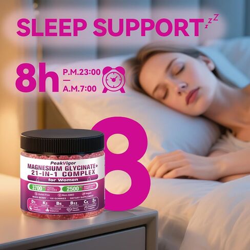 21 in 1 Magnesium Glycinate Gummy for Women with D3, K2, B6, B12, L-Theanine & Ashwagandha, 2500mg Magnesium Complex, Sleep Support, Vegan, Non-GMO,Third-Party Tested (60-Day Supply) in Saudi Arabia