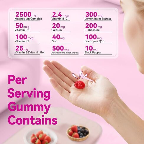 21 in 1 Magnesium Glycinate Gummy for Women with D3, K2, B6, B12, L-Theanine & Ashwagandha, 2500mg Magnesium Complex, Sleep Support, Vegan, Non-GMO,Third-Party Tested (60-Day Supply) in Saudi Arabia