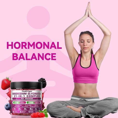 21 in 1 Magnesium Glycinate Gummy for Women with D3, K2, B6, B12, L-Theanine & Ashwagandha, 2500mg Magnesium Complex, Sleep Support, Vegan, Non-GMO,Third-Party Tested (60-Day Supply) in Saudi Arabia