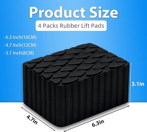 4 Pcs Solid Rubber Auto Lift Pads,6.3" x4.7" x 3.1" Anti Skid Rubber Blocks for Car Lift,Jacks and Racks,Jack Stand Pads 3000Lbs Capacity (6.3" x4.7" x 3.1") in Saudi Arabia