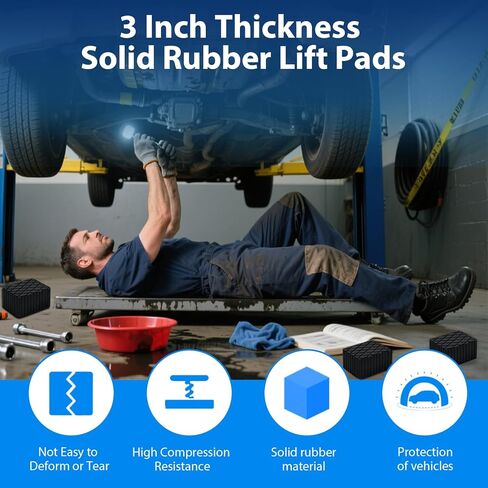 4 Pcs Solid Rubber Auto Lift Pads,6.3" x4.7" x 3.1" Anti Skid Rubber Blocks for Car Lift,Jacks and Racks,Jack Stand Pads 3000Lbs Capacity (6.3" x4.7" x 3.1") in Saudi Arabia