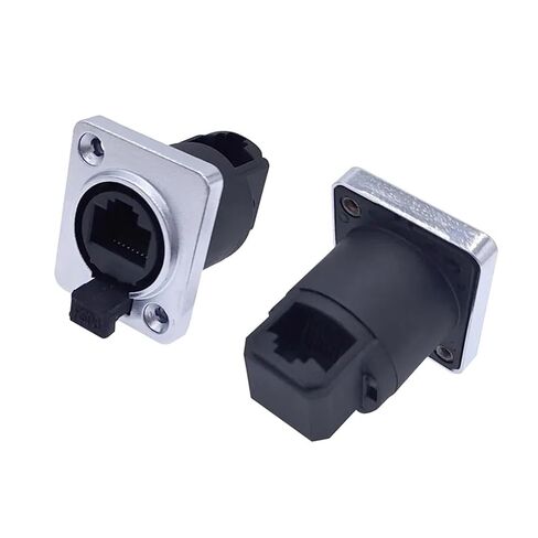 1 قطعة موصل شبكة RJ45 مع غطاء مطاطي، IP65 8p8c D نوع لوحة جبل مقبس إيثرنت (مستقيم) in Saudi Arabia