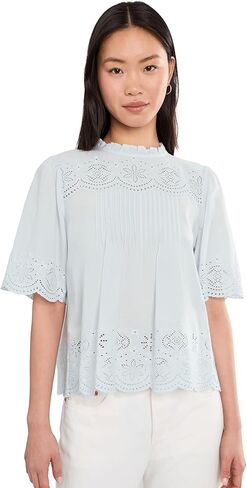 Madewell Womens Embroidered Pintuck High-Neck Top in Saudi Arabia