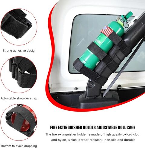 Fire Extinguisher Holder, Adjustable Roll Bar Extinguisher Fixed Belt with USA Flag Pattern, Fire Extinguisher Strap Mount Holder for Wrangler JK JKU TJ CJ Gladiator (Black) in Saudi Arabia
