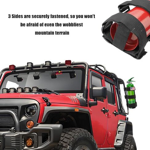 Fire Extinguisher Holder, Adjustable Roll Bar Extinguisher Fixed Belt with USA Flag Pattern, Fire Extinguisher Strap Mount Holder for Wrangler JK JKU TJ CJ Gladiator (Black) in Saudi Arabia
