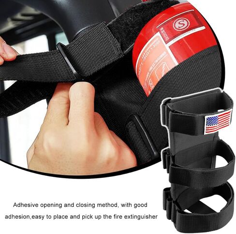 Fire Extinguisher Holder, Adjustable Roll Bar Extinguisher Fixed Belt with USA Flag Pattern, Fire Extinguisher Strap Mount Holder for Wrangler JK JKU TJ CJ Gladiator (Black) in Saudi Arabia