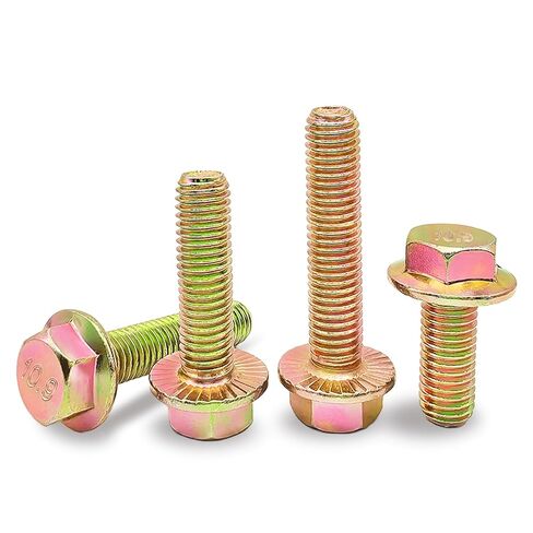 M10 x 65mm 6pcs Heavy Duty Flanged Hex Head Bolts, Flange Hexagon Head Screws, 10.9 Grade Alloy Steel, Yellow Zinc Plated, Metric Half Thread in Saudi Arabia
