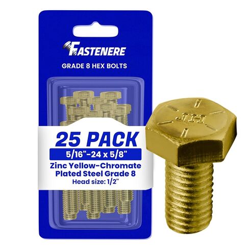 مسامير سداسية من Fastenere مقاس 5/16 بوصة - 24 × 4-1/2 بوصة من الفولاذ المطلي بالكروم الأصفر والزنك من الدرجة 8، مسامير سداسية متينة ملولبة جزئيًا للآلات والبناء، مقاومة للصدأ، مثبتات شديدة التحمل، عبوة من 10 قطع in Kuwait