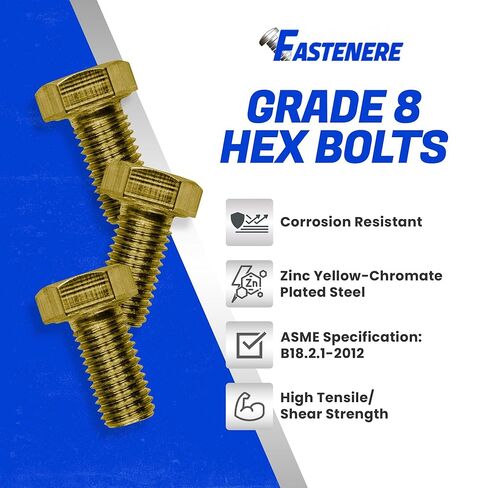 مسامير سداسية من Fastenere مقاس 5/16 بوصة - 24 × 4-1/2 بوصة من الفولاذ المطلي بالكروم الأصفر والزنك من الدرجة 8، مسامير سداسية متينة ملولبة جزئيًا للآلات والبناء، مقاومة للصدأ، مثبتات شديدة التحمل، عبوة من 10 قطع in Kuwait