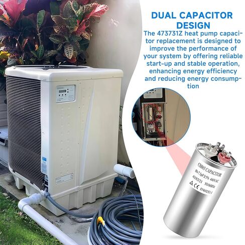 for 473731Z Heat Pump Capacitor Replacement Compatible with Pentair UltraTemp Pool and Spa Heat Pumps 80+7.5 uF 440V AC 50/60Hz Start/Run Motor Capacitor for Fan and Compressor Applications in Saudi Arabia