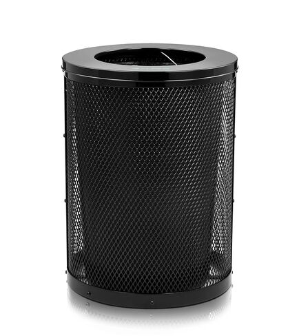 Alpine Outdoor Trash Can 36 Gallon Diamond Steel Commercial Metal Waste Bin with Leak Proof Liner, Heavy Duty Steel Mesh Design, Rain Bonnet Lid & Flat Lid for Parks, Streets, and Public Spaces-Black in Saudi Arabia
