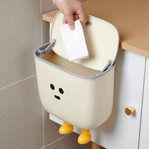 9L Kitchen Compost Bin for Countertop or Under Sink - Hanging Small Trash Can with Lid for Cupboard/Bathroom/Bedroom/Office/Camping, Mountable Indoor Compost Bucket (White) in Saudi Arabia